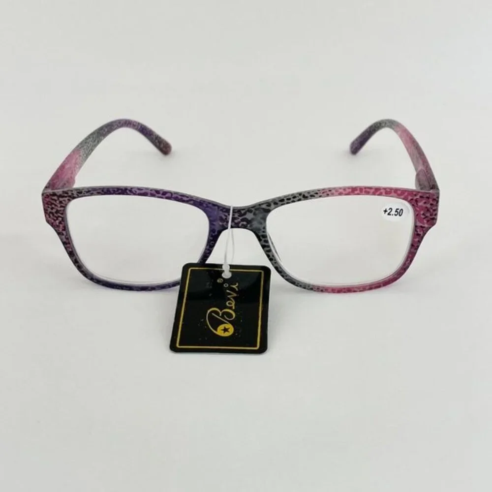 Bevi +2.50 Red & Purple Cheetah Square Reading Glasses